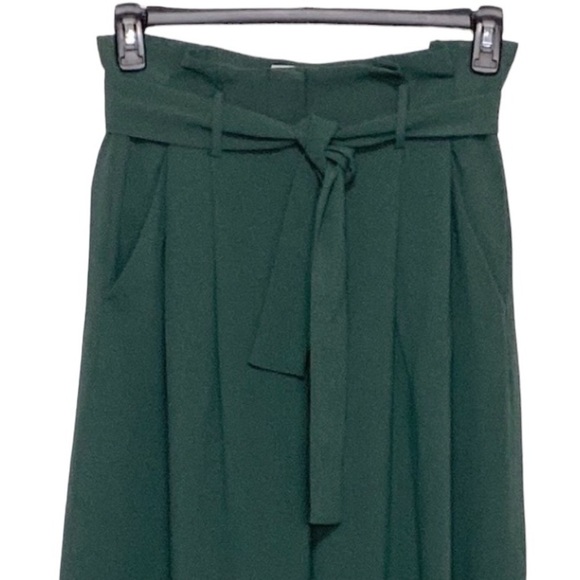 Babaton Aritzia Green High Waist Tie Front Wide Leg Paperbag Pants Size 8 - Picture 3 of 11